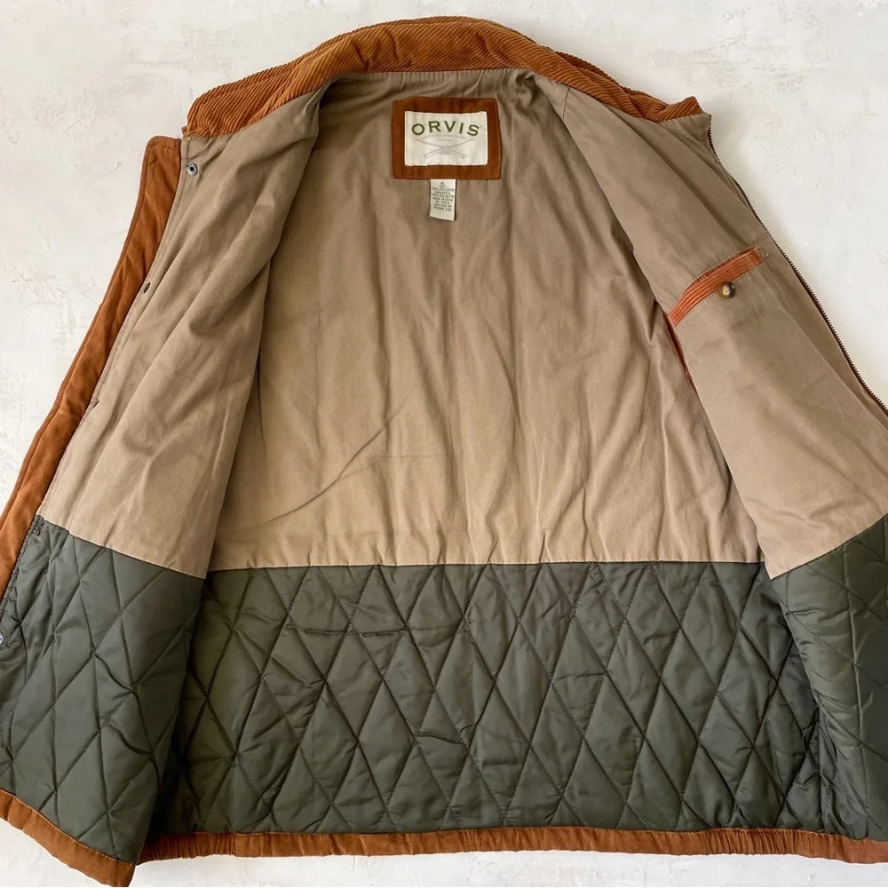 Orvis Mens Vest Brown Burnt Amber Sueded Polyester Corduroy Collar Size XL - Picture 5 of 8